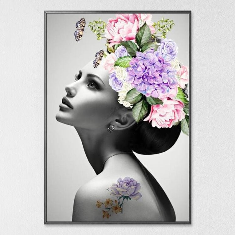 Abstract Face Portrait | Modern Art Feather Woman Abstract Fashion Style Canvas Painting Art Print Poster Picture Frame Wall Living Room Home Decor - Mighty Lifestyle
