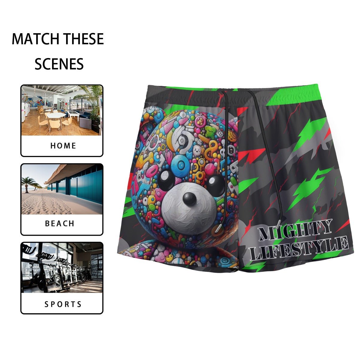ABSTRACT ML BEAR SPORTS SHORTS BASKETBALL SHORTS Mesh Shorts - Mighty Lifestyle