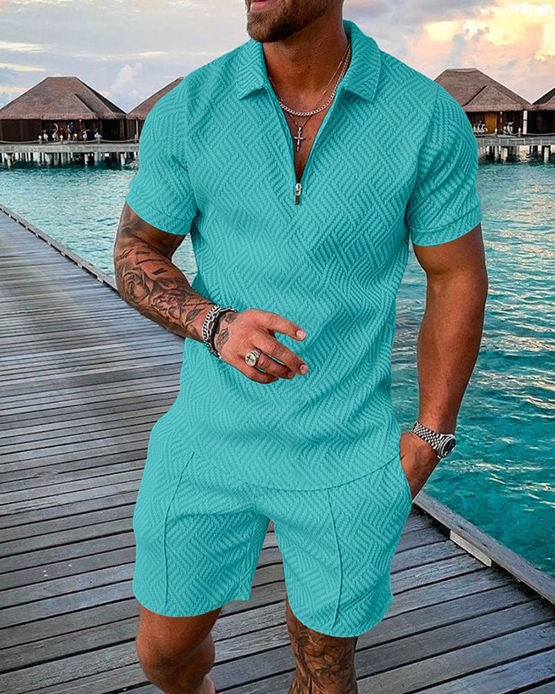 Alpha and Omega Man | Men's Fashion Casual Suit 3D Print Zip Short Sleeve Polo Shirt Shorts 2 Piece Set - Mighty Lifestyle