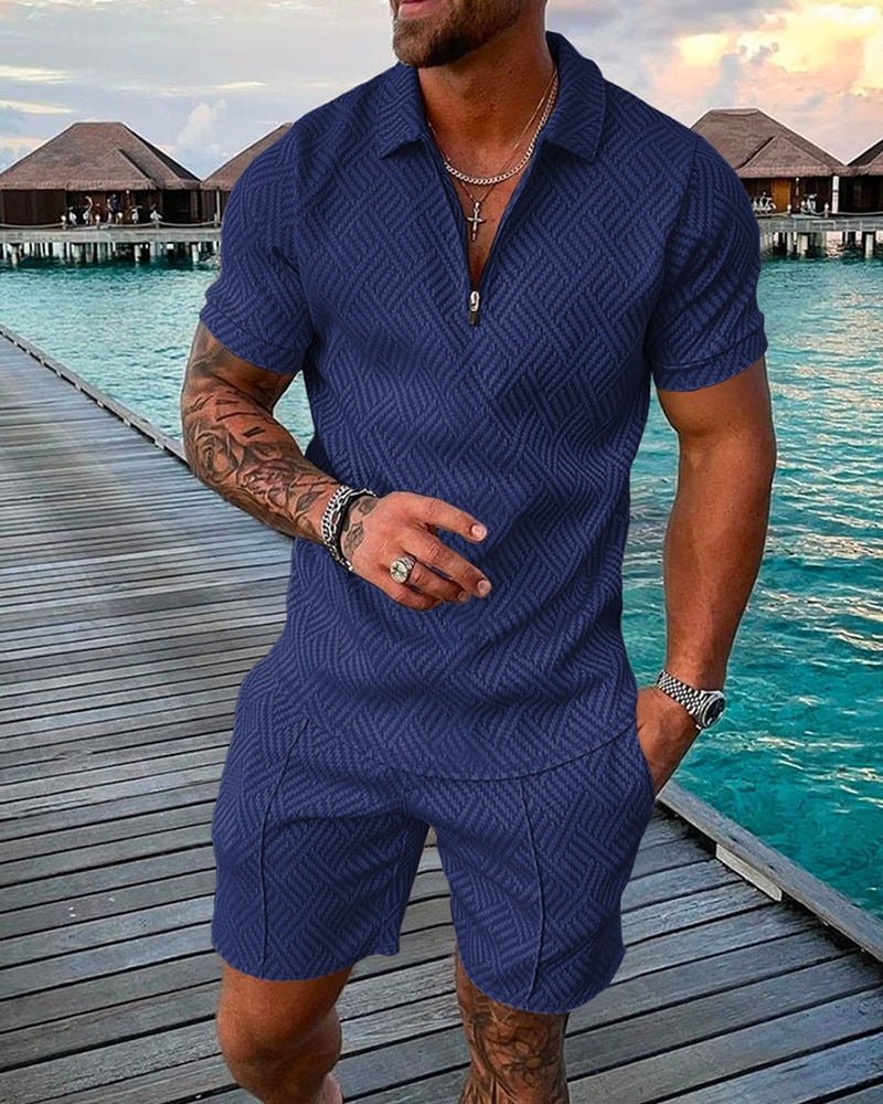 Alpha and Omega Man | Men's Fashion Casual Suit 3D Print Zip Short Sleeve Polo Shirt Shorts 2 Piece Set - Mighty Lifestyle