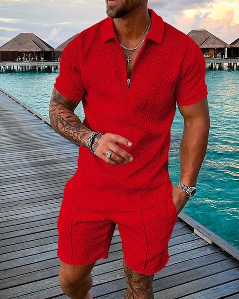 Alpha and Omega Man | Men's Fashion Casual Suit 3D Print Zip Short Sleeve Polo Shirt Shorts 2 Piece Set - Mighty Lifestyle
