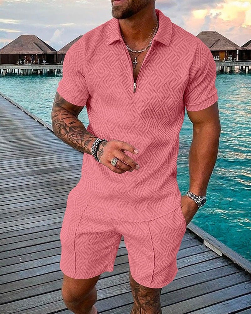 Alpha and Omega Man | Men's Fashion Casual Suit 3D Print Zip Short Sleeve Polo Shirt Shorts 2 Piece Set - Mighty Lifestyle