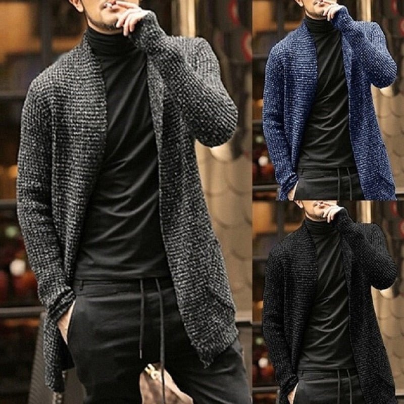 Alpha Male Knitted Cardigan | Sweater Men Autumn Mens Long Sweater Jacket Casual Slim Fit Trench Knitwear Sweaters Streetwear Tops Gray - Mighty Lifestyle