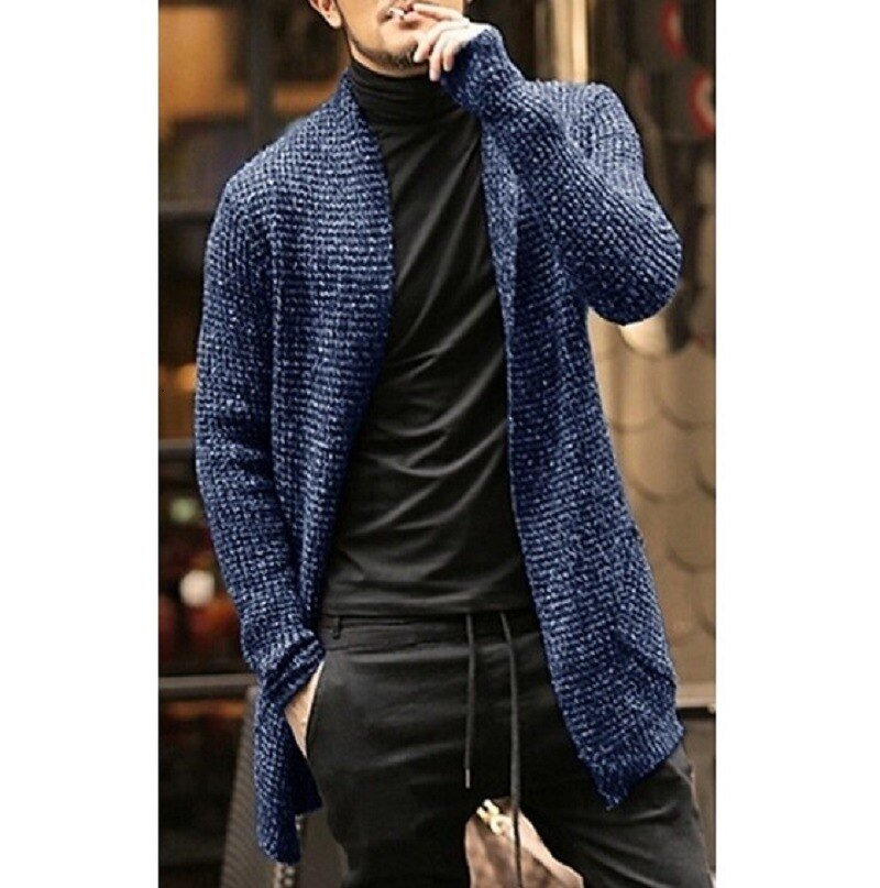 Alpha Male Knitted Cardigan | Sweater Men Autumn Mens Long Sweater Jacket Casual Slim Fit Trench Knitwear Sweaters Streetwear Tops Gray - Mighty Lifestyle