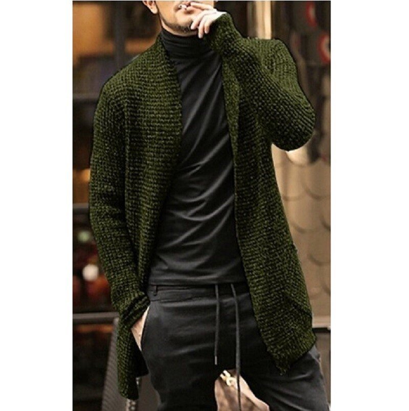 Alpha Male Knitted Cardigan | Sweater Men Autumn Mens Long Sweater Jacket Casual Slim Fit Trench Knitwear Sweaters Streetwear Tops Gray - Mighty Lifestyle