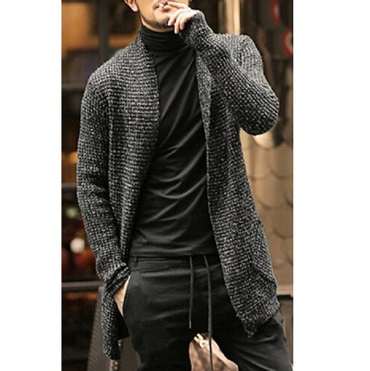 Alpha Male Knitted Cardigan | Sweater Men Autumn Mens Long Sweater Jacket Casual Slim Fit Trench Knitwear Sweaters Streetwear Tops Gray - Mighty Lifestyle