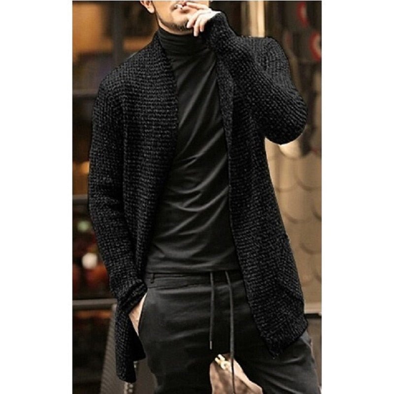 Alpha Male Knitted Cardigan | Sweater Men Autumn Mens Long Sweater Jacket Casual Slim Fit Trench Knitwear Sweaters Streetwear Tops Gray - Mighty Lifestyle