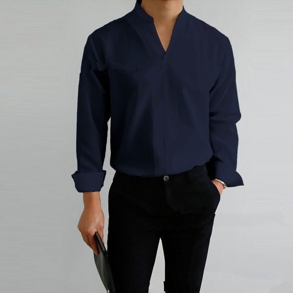 Alpha Man Collar Shirt | Shirt Men's Standing Collar Solid Color Fit Men's Shirt All Seasons - Mighty Lifestyle