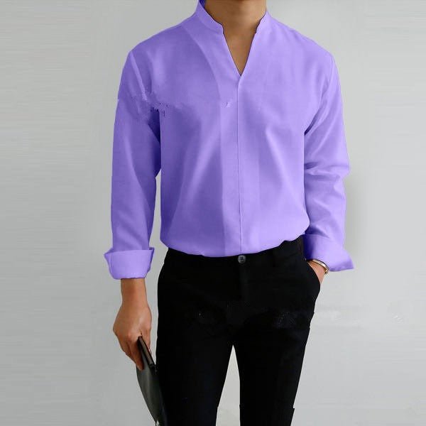 Alpha Man Collar Shirt | Shirt Men's Standing Collar Solid Color Fit Men's Shirt All Seasons - Mighty Lifestyle