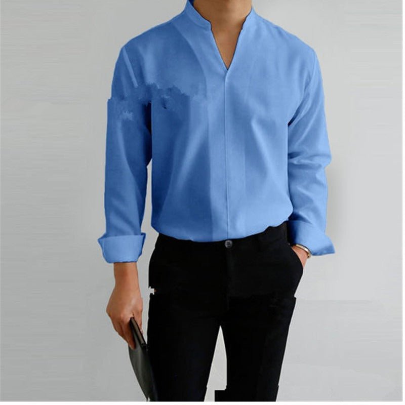 Alpha Man Collar Shirt | Shirt Men's Standing Collar Solid Color Fit Men's Shirt All Seasons - Mighty Lifestyle