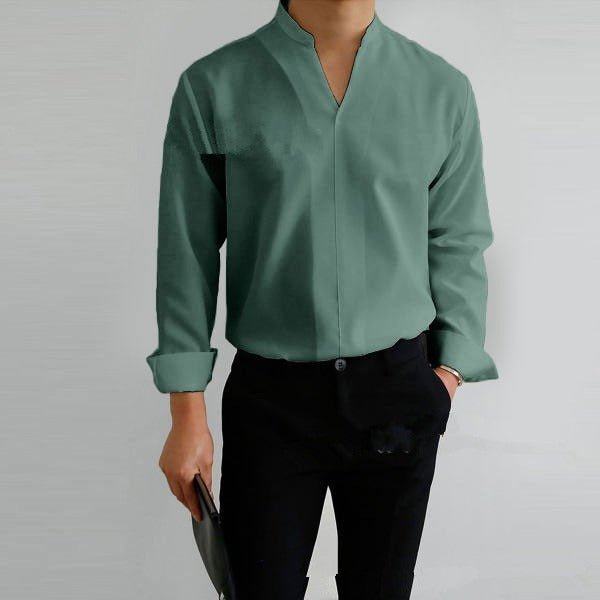 Alpha Man Collar Shirt | Shirt Men's Standing Collar Solid Color Fit Men's Shirt All Seasons - Mighty Lifestyle