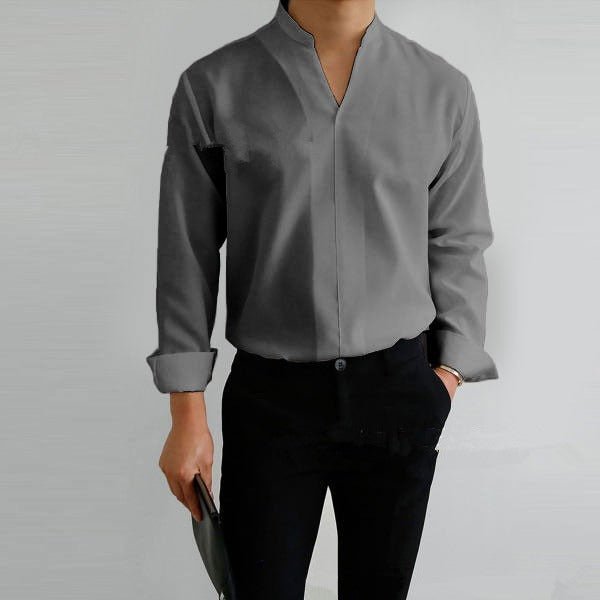 Alpha Man Collar Shirt | Shirt Men's Standing Collar Solid Color Fit Men's Shirt All Seasons - Mighty Lifestyle
