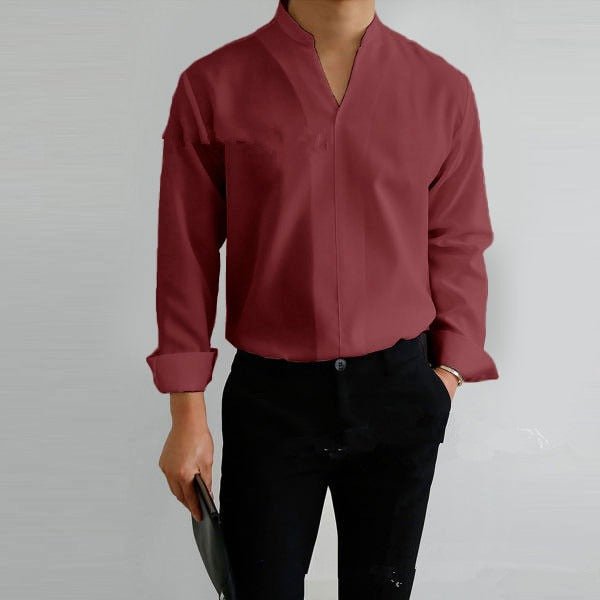 Alpha Man Collar Shirt | Shirt Men's Standing Collar Solid Color Fit Men's Shirt All Seasons - Mighty Lifestyle