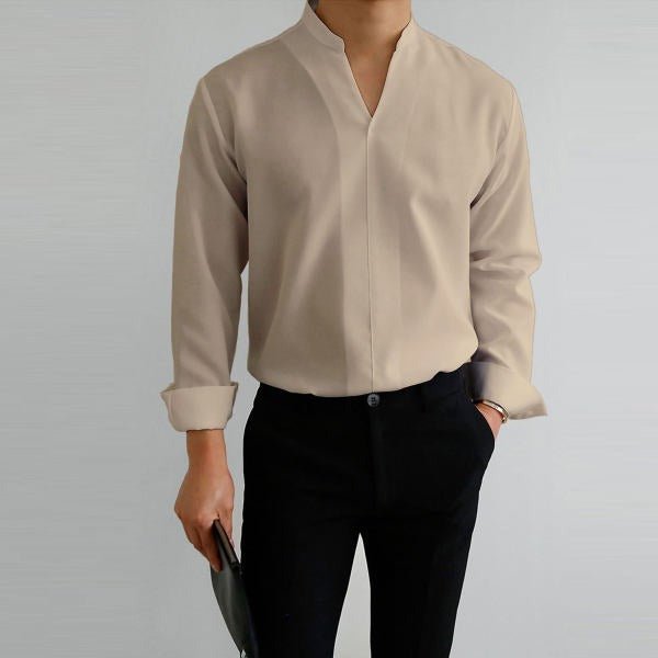 Alpha Man Collar Shirt | Shirt Men's Standing Collar Solid Color Fit Men's Shirt All Seasons - Mighty Lifestyle