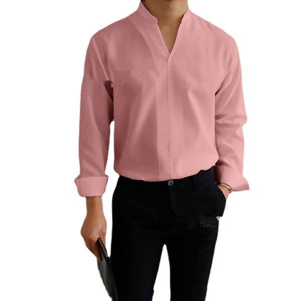 Alpha Man Collar Shirt | Shirt Men's Standing Collar Solid Color Fit Men's Shirt All Seasons - Mighty Lifestyle