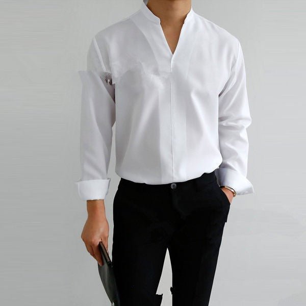 Alpha Man Collar Shirt | Shirt Men's Standing Collar Solid Color Fit Men's Shirt All Seasons - Mighty Lifestyle