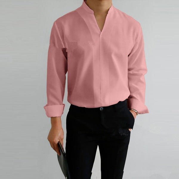 Alpha Man Collar Shirt | Shirt Men's Standing Collar Solid Color Fit Men's Shirt All Seasons - Mighty Lifestyle