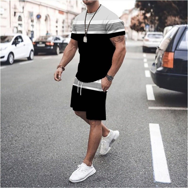 Alpha Man Outfit | Men's Short Sleeved Sports And Leisure Pieced Round Neck Fitness Set Men's Top - Mighty Lifestyle