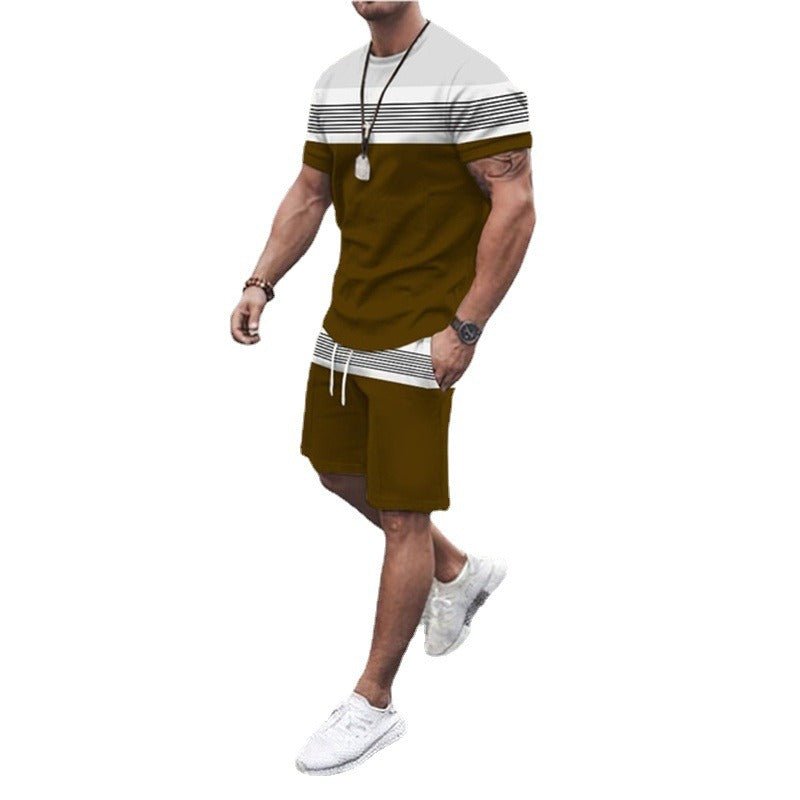 Alpha Man Outfit | Men's Short Sleeved Sports And Leisure Pieced Round Neck Fitness Set Men's Top - Mighty Lifestyle