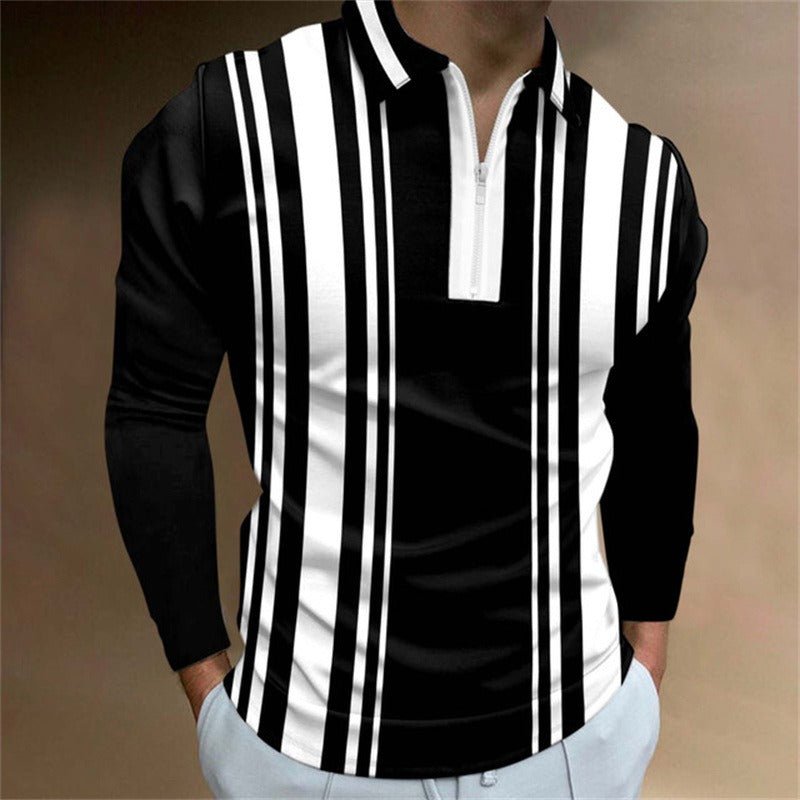 Alpha Man Zipper Long - Sleeved | Casual Slim Sports Lapel Shirt Polo Shirt - Mighty Lifestyle
