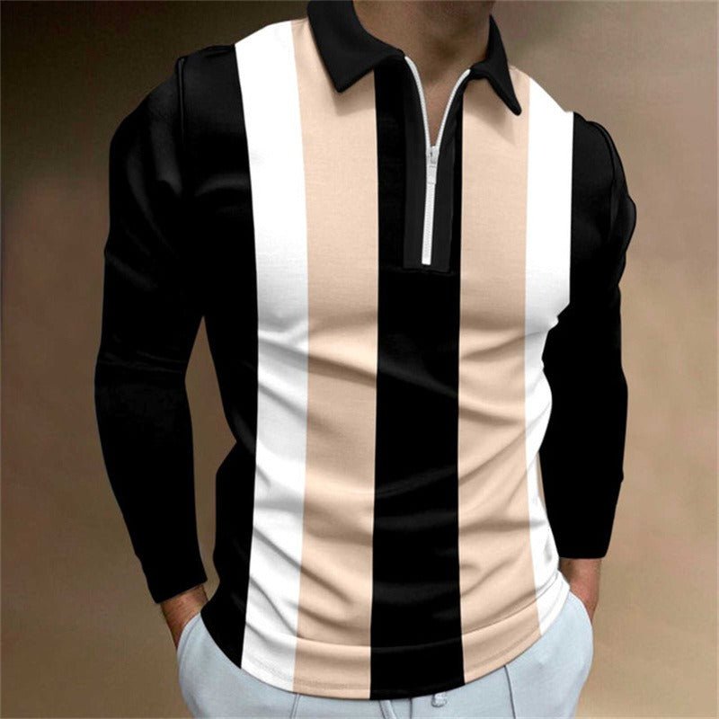 Alpha Man Zipper Long - Sleeved | Casual Slim Sports Lapel Shirt Polo Shirt - Mighty Lifestyle