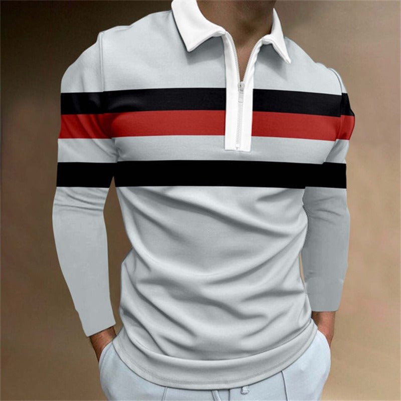 Alpha Man Zipper Long - Sleeved | Casual Slim Sports Lapel Shirt Polo Shirt - Mighty Lifestyle