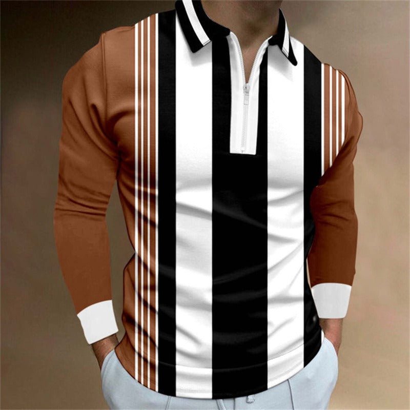 Alpha Man Zipper Long - Sleeved | Casual Slim Sports Lapel Shirt Polo Shirt - Mighty Lifestyle