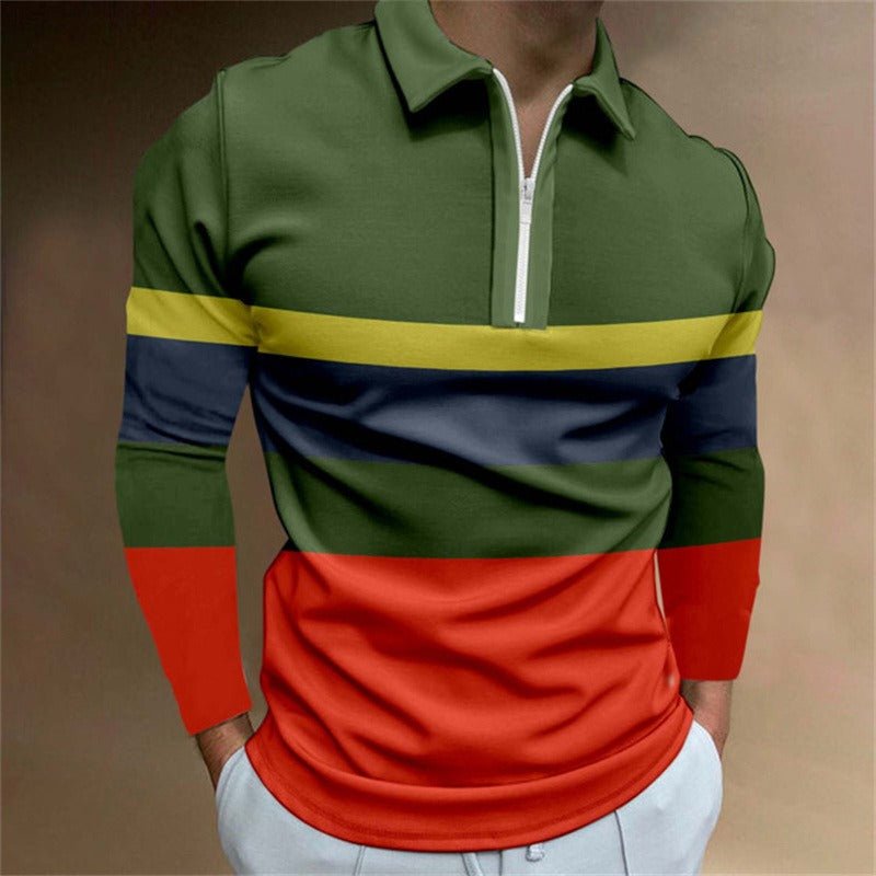 Alpha Man Zipper Long - Sleeved | Casual Slim Sports Lapel Shirt Polo Shirt - Mighty Lifestyle