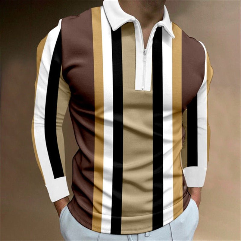 Alpha Man Zipper Long - Sleeved | Casual Slim Sports Lapel Shirt Polo Shirt - Mighty Lifestyle