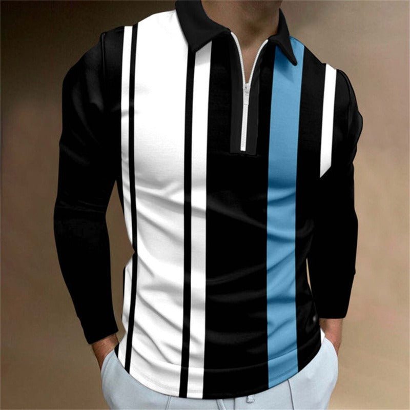 Alpha Man Zipper Long - Sleeved | Casual Slim Sports Lapel Shirt Polo Shirt - Mighty Lifestyle