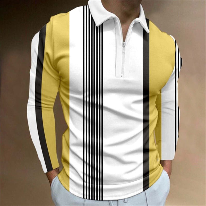 Alpha Man Zipper Long - Sleeved | Casual Slim Sports Lapel Shirt Polo Shirt - Mighty Lifestyle