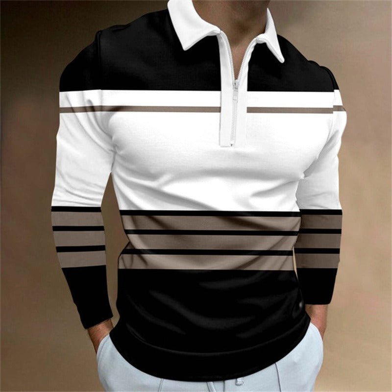 Alpha Man Zipper Long - Sleeved | Casual Slim Sports Lapel Shirt Polo Shirt - Mighty Lifestyle