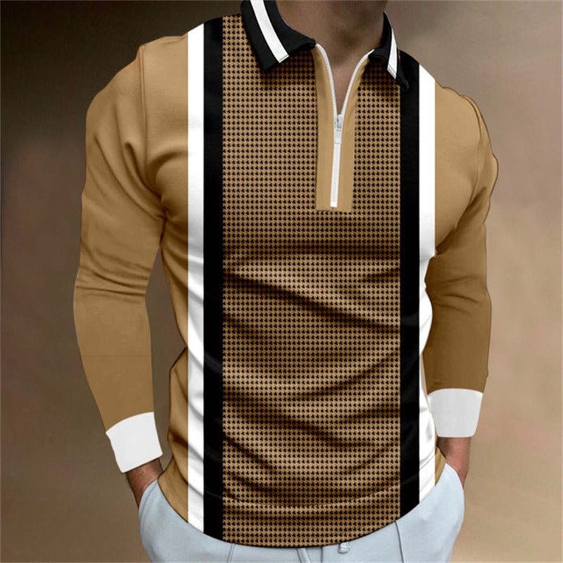 Alpha Man Zipper Long - Sleeved | Casual Slim Sports Lapel Shirt Polo Shirt - Mighty Lifestyle