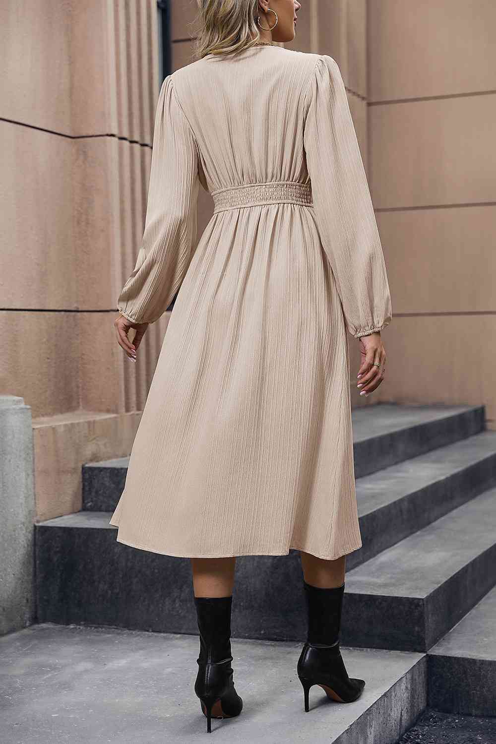 Anna Bella Dress | V - Neck Buttoned Slit Dress - Mighty Lifestyle