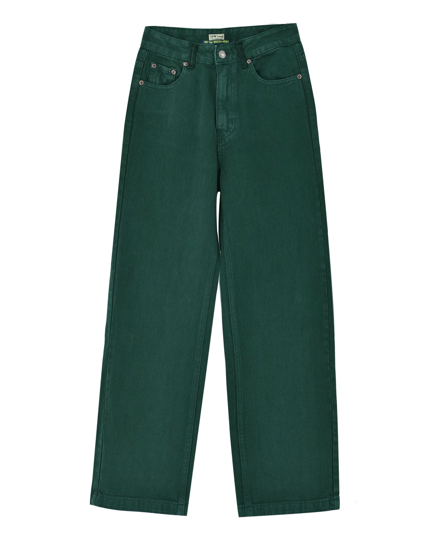 Anna Mae Pants | Women's High Waist Loose Straight Tube Play Cool Emerald Denim Trousers Drape Hot Girl Sneakers Dark Green - Mighty Lifestyle