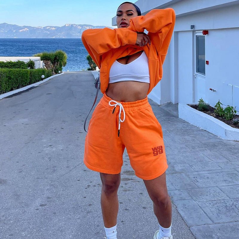 Arianna Outfit Set, Two Piece Set, Women's New Solid Embroidery Loose Sweater Drawstring Shorts Set - Mighty Lifestyle