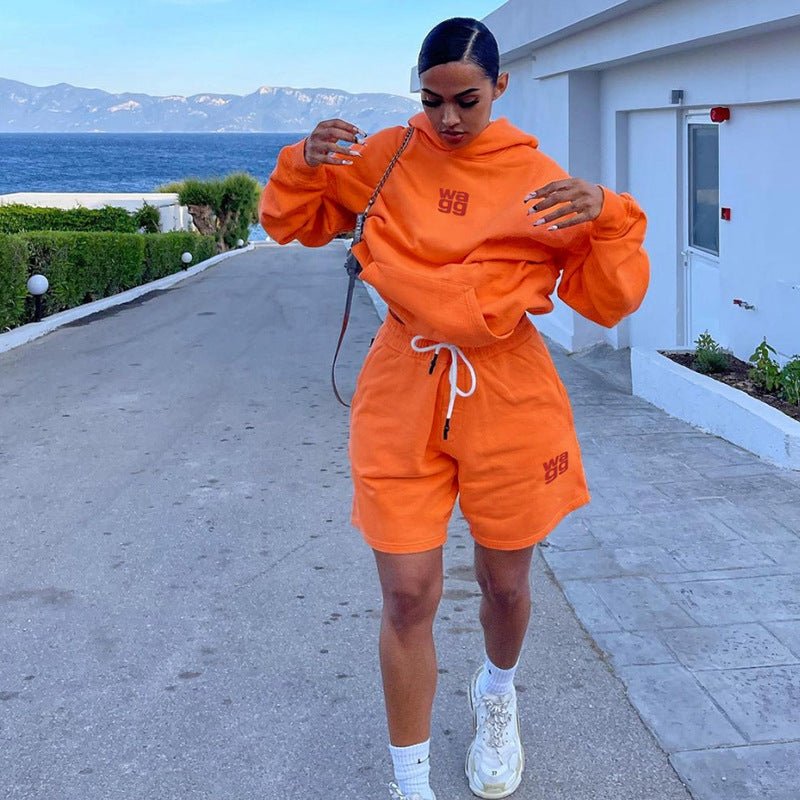 Arianna Outfit Set, Two Piece Set, Women's New Solid Embroidery Loose Sweater Drawstring Shorts Set - Mighty Lifestyle