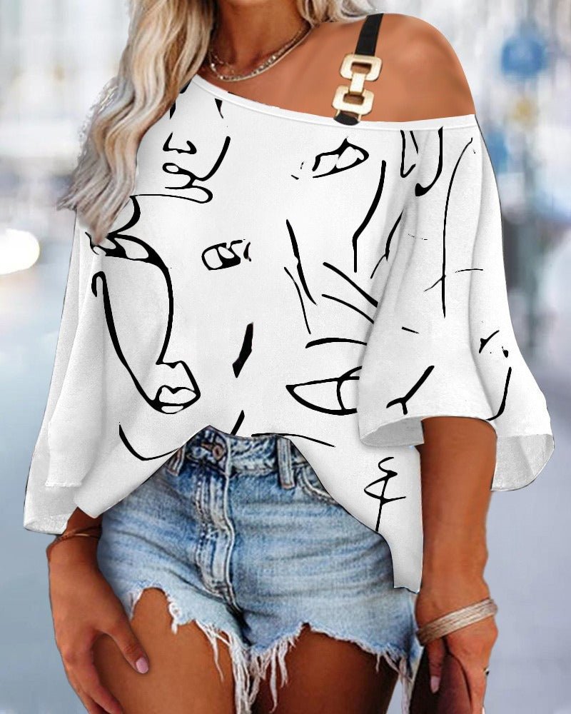 Artsy Graphic Patchwork Loose Casual Top Women's Printed T-Shirt - Mighty Lifestyle
