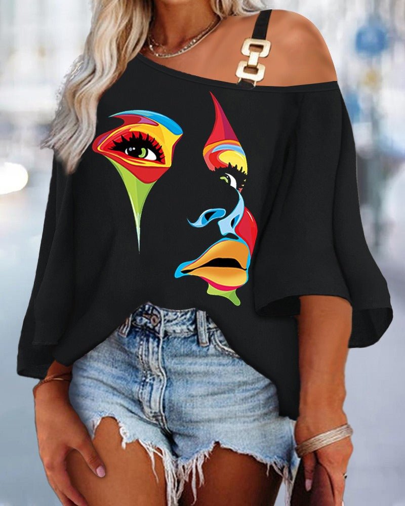 Artsy Graphic Patchwork Loose Casual Top Women's Printed T-Shirt - Mighty Lifestyle