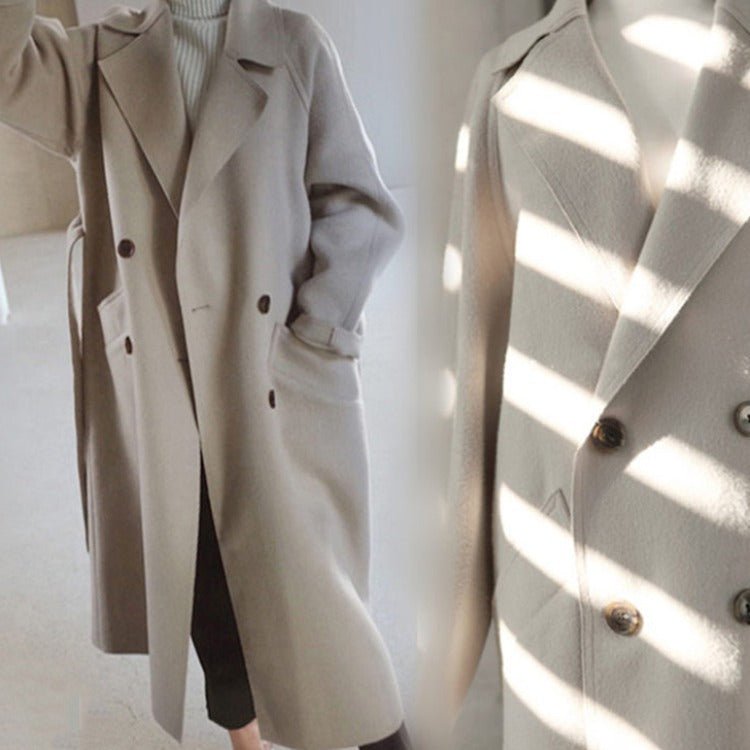 Baddie Cashmere Wool Coat | New medium length loose cashmere woolen coat for women's Hepburn style knee length woolen coat - Mighty Lifestyle