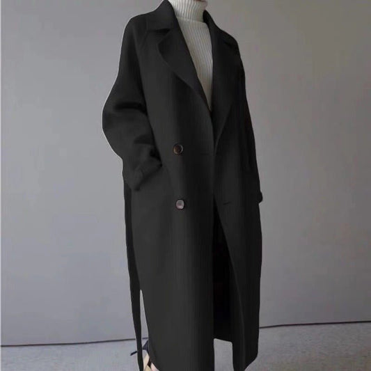 Baddie Cashmere Wool Coat | New medium length loose cashmere woolen coat for women's Hepburn style knee length woolen coat - Mighty Lifestyle
