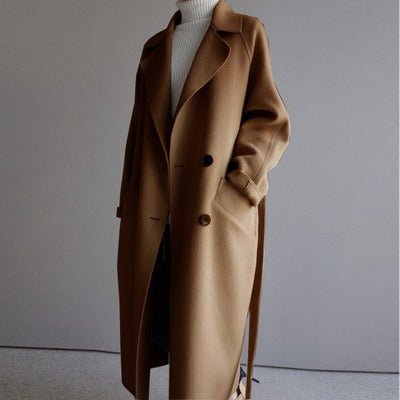 Baddie Cashmere Wool Coat | New medium length loose cashmere woolen coat for women's Hepburn style knee length woolen coat - Mighty Lifestyle