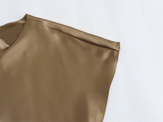 Baddie Minimalist Dress in Neutrals | Satin Party Evening Women Midi Dress Elegant Keyhole Back A - Line Robe Sleeveless Female Long Dresses - Mighty Lifestyle