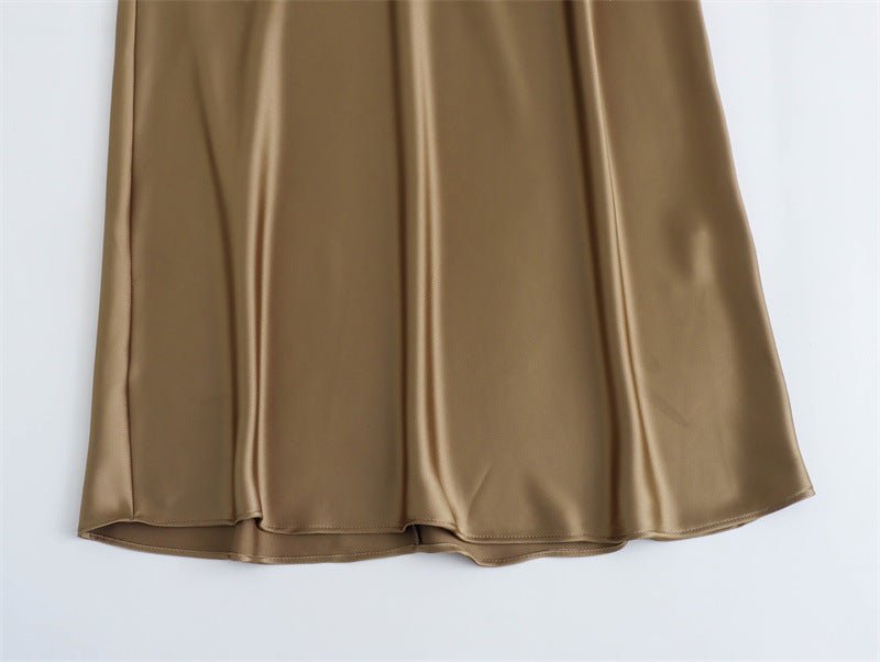 Baddie Minimalist Dress in Neutrals | Satin Party Evening Women Midi Dress Elegant Keyhole Back A - Line Robe Sleeveless Female Long Dresses - Mighty Lifestyle