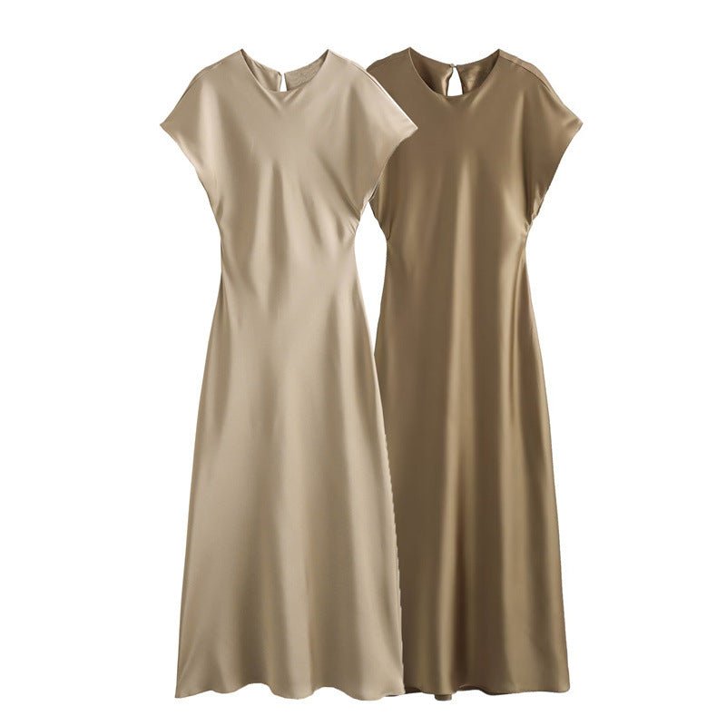 Baddie Minimalist Dress in Neutrals | Satin Party Evening Women Midi Dress Elegant Keyhole Back A - Line Robe Sleeveless Female Long Dresses - Mighty Lifestyle