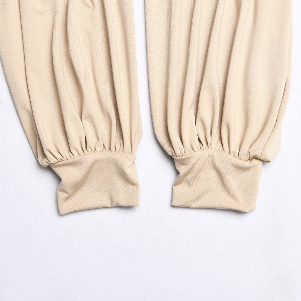 Baddie Neutral Body Suit | Women's sexy long sleeved deep V - shaped waist pleated temperament jumpsuit for women - Mighty Lifestyle