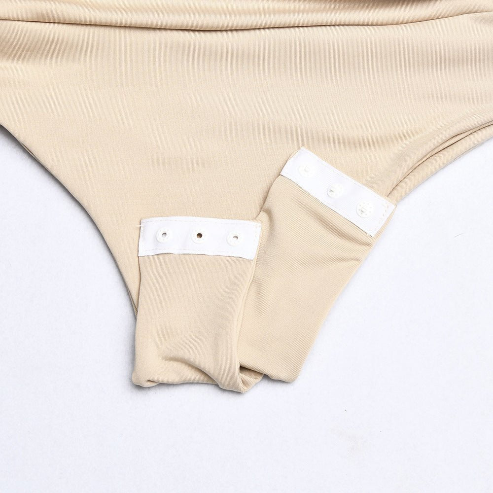 Baddie Neutral Body Suit | Women's sexy long sleeved deep V - shaped waist pleated temperament jumpsuit for women - Mighty Lifestyle