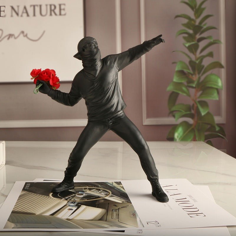 Banksy Flower Throwing Boy | Art Decoration Decoration Decoration Fashion Creative Home Decoration - Mighty Lifestyle