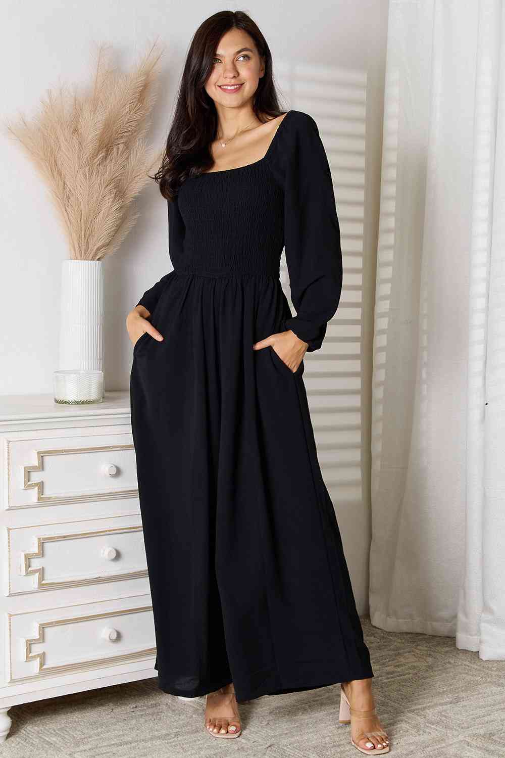 Beauty Trend Double Take Square Neck Jumpsuit with Pockets - Mighty Lifestyle