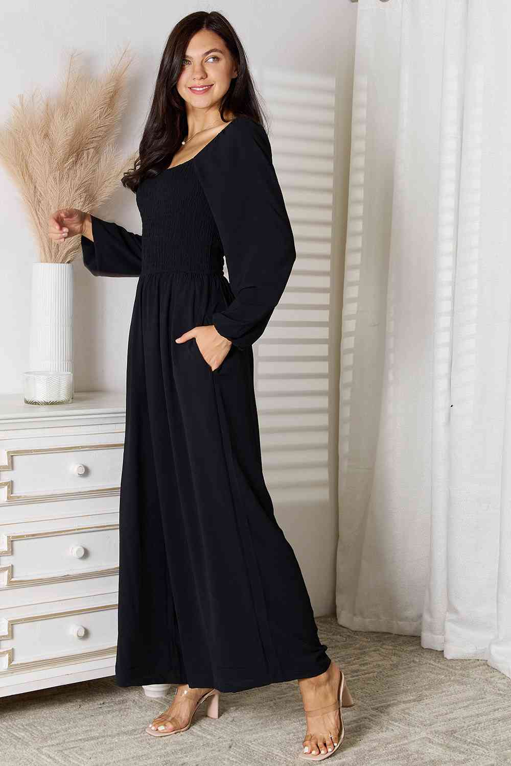 Beauty Trend Double Take Square Neck Jumpsuit with Pockets - Mighty Lifestyle